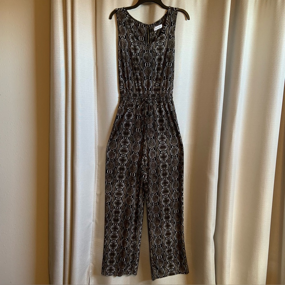 Calvin Klein Snakeskin Python Print Drawstring Straight Leg Jumpsuit Sz 4